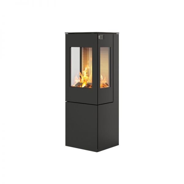 Печь-камин RAIS Nexo 120 черная со стальной дверцей и боковыми стеклами