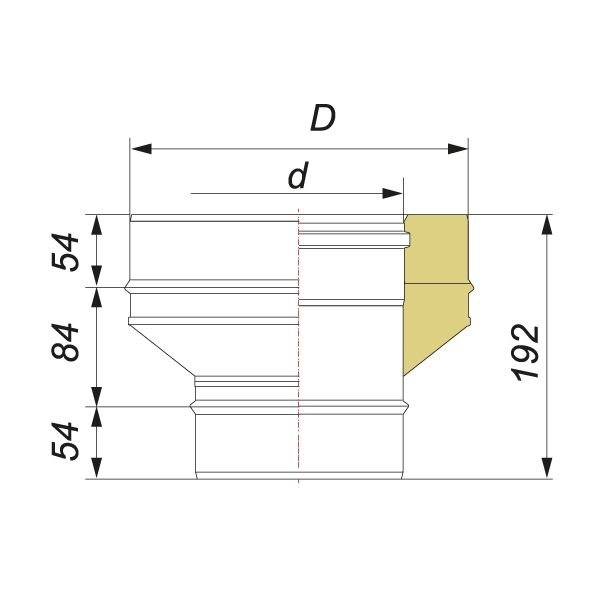 Переходник на конус моно-термо V50R с D115 на D115/215, AISI 321/304 (Вулкан)